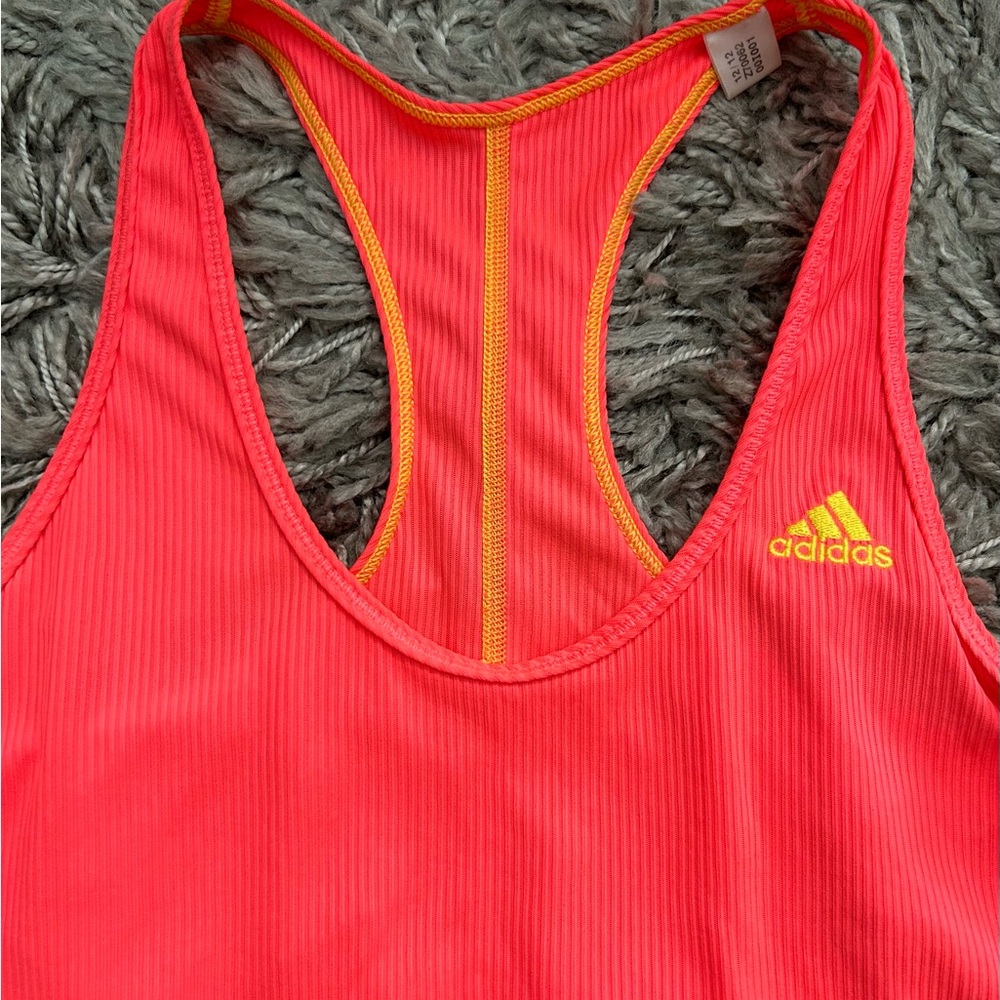 adidas Neon Ribbed Racerback Tank Top - Picture 2 of 4
